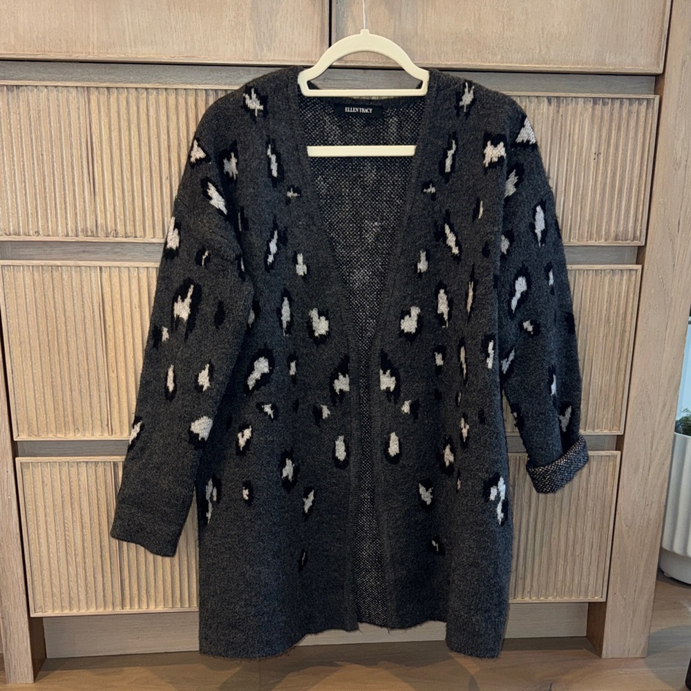 Eileen Fisher Charcoal and White Patterned Cardigan